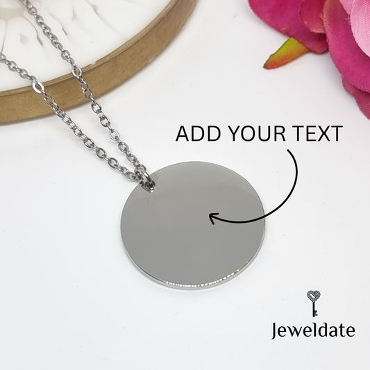 Personalised Necklace, Custom Engraved Disc Pendant, Gold Silver Jewellery