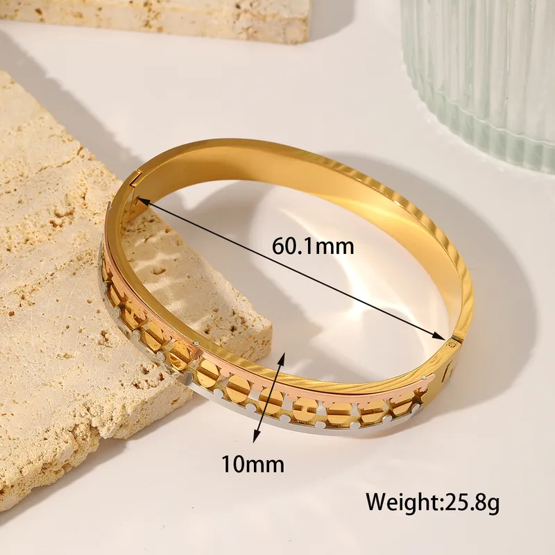 Statement Dual Tone Geometric Design Chunky Bangle Stainless Steel