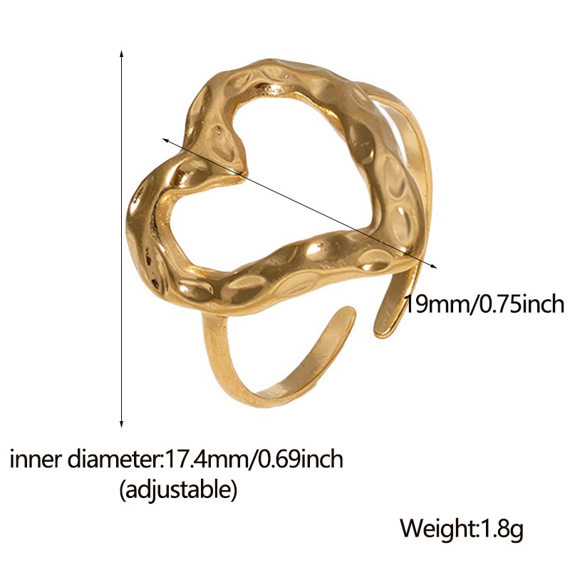 Abstract Hollow Heart Adjustable Ring 18K Gold Plated Stainless Steel