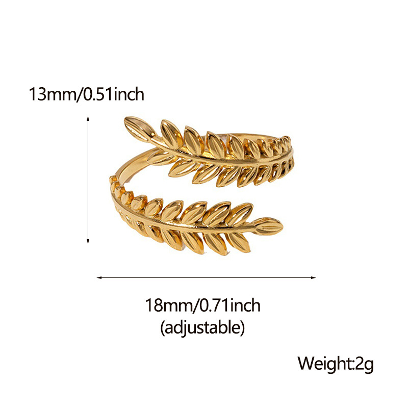 Gold Feather Open Adjustable Ring 18K Gold Plated Stainless Steel
