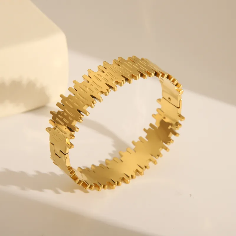 18K Gold Plated Abstract Statement Bangle Stainless Steel