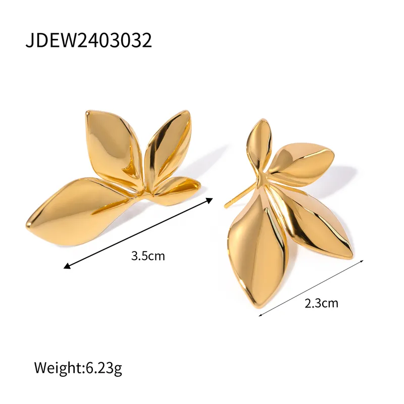 18K Gold Plated Leaf Earring Hypoallergenic Stainless Steel