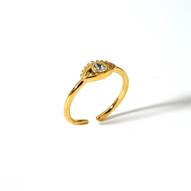 Sleek Evil Eye Adjustable Zircon Ring 18k Gold Plated Stainless Steel