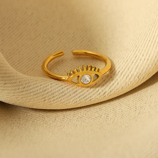 Sleek Evil Eye Adjustable Zircon Ring 18k Gold Plated Stainless Steel