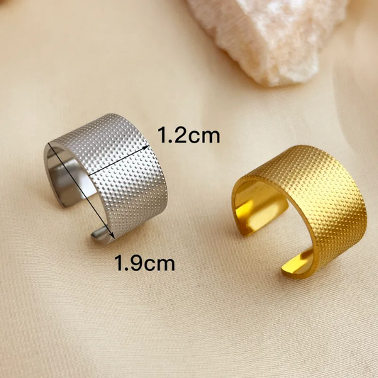 Silver Plated Textured Chunky Open Ring Stainless Steel
