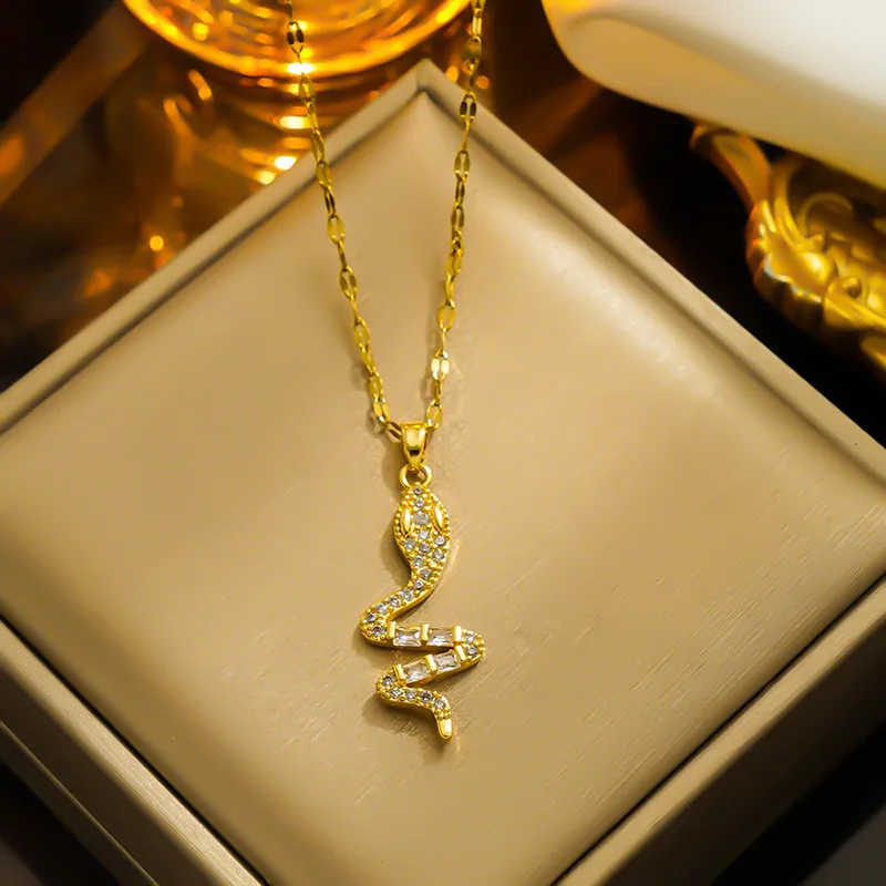 18K Gold Plated CZ Snake Pendant Necklace