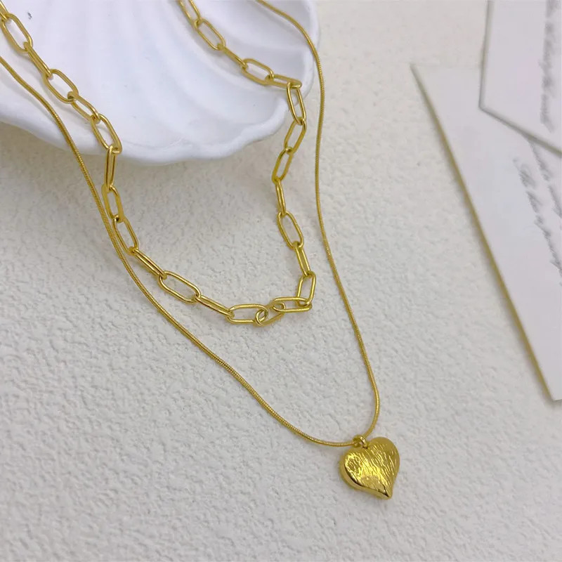 Exclusive Layered Heart Pendant Necklace Hypoallergenic