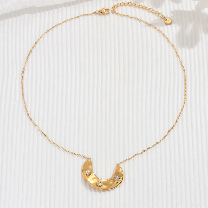 18K Gold Plated Abstract Pendant Necklace with CZ