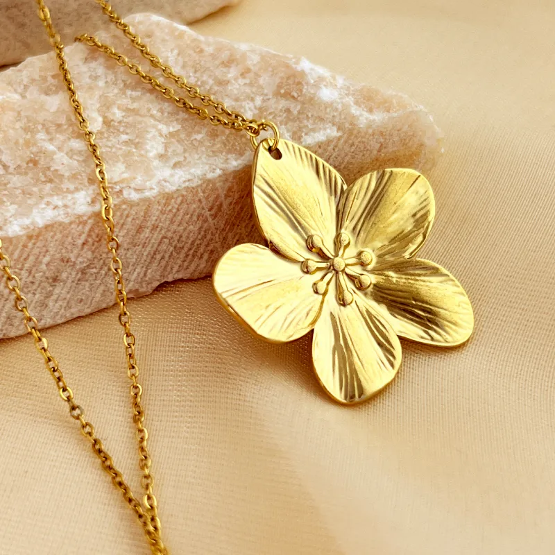 18K Gold Plated Flower Pendant with Chain