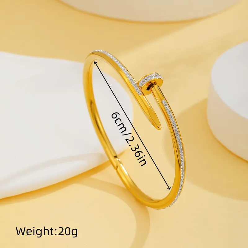 18K Gold Plated Stone Nail Bangle Stainless Steel Hypoallergenic