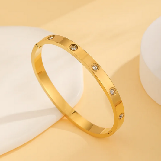 Trending 18K Gold Bangle with CZ Stones Stainless Steel