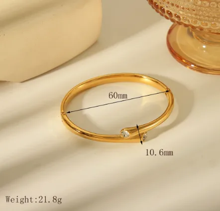 Elegant Gold Bangle with CZ Stones 18K Gold Plated Stainless Steel