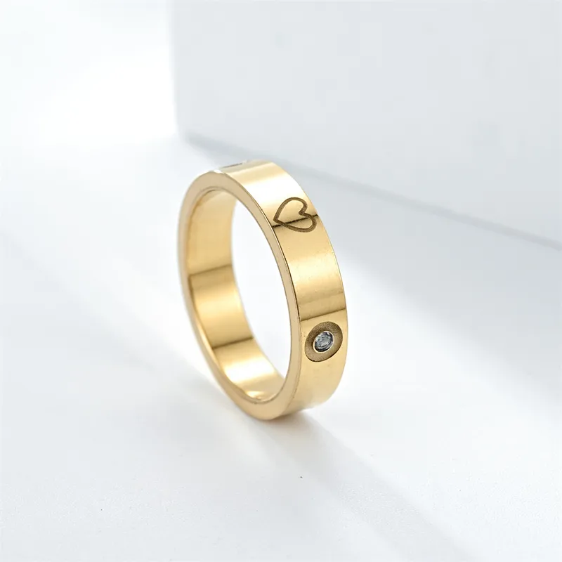 18K Gold Plated Timeless Heart and Diamond Ring Stainless Steel