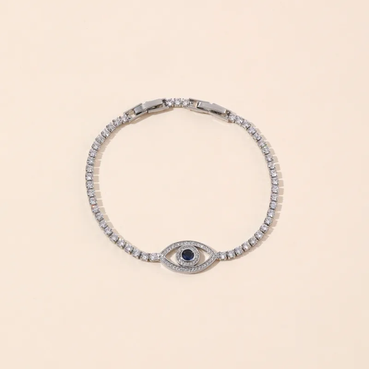 Silver Plated Sparkling Zircon Evil Eye Bracelet Stainless Steel