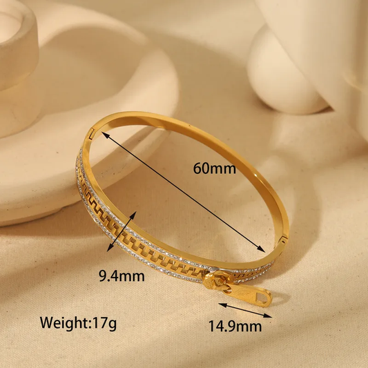 18K Gold Plated Zipper Bangle with CZ Stones Stainless Steel
