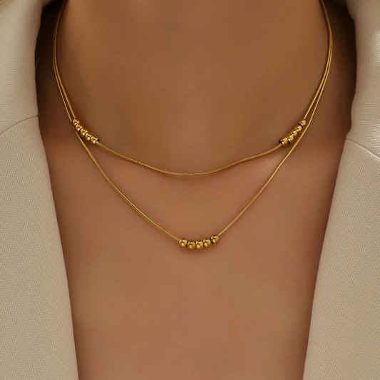 18K Gold Plated Layered Necklace Stainless Steel