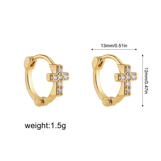 Small Gold Huggie Hoop Earrings with Zircon Cross Stainless Steel Hypoallergenic Waterproof