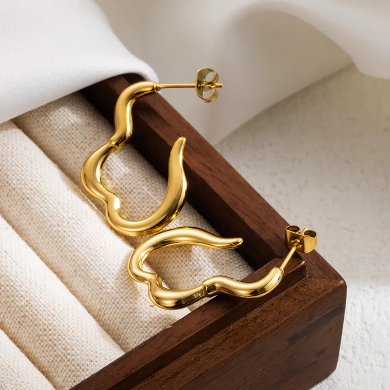 Irregular Shaped Gold Plated Earrings Hypoallergenic Waterproof