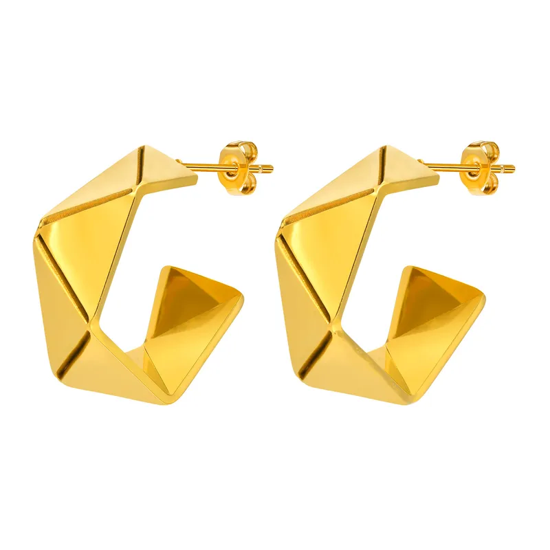 Trending Geometric Open Hoop Earrings Design Gold Plated Stainless Steel Tarnish Free