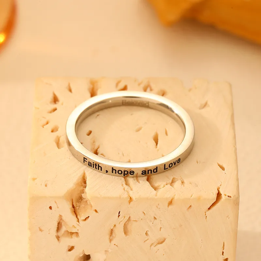 Faith Hope Love Engraved Sleek Silver Plated Ring