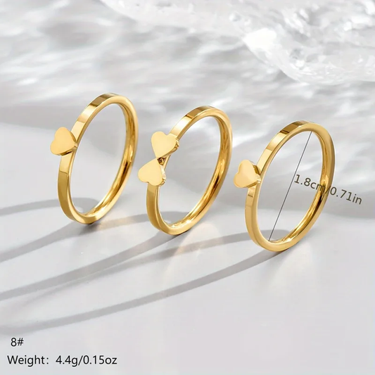 18K Gold Plated Four Heart Shape Stacking Rings Set of 3 Stainless Steel