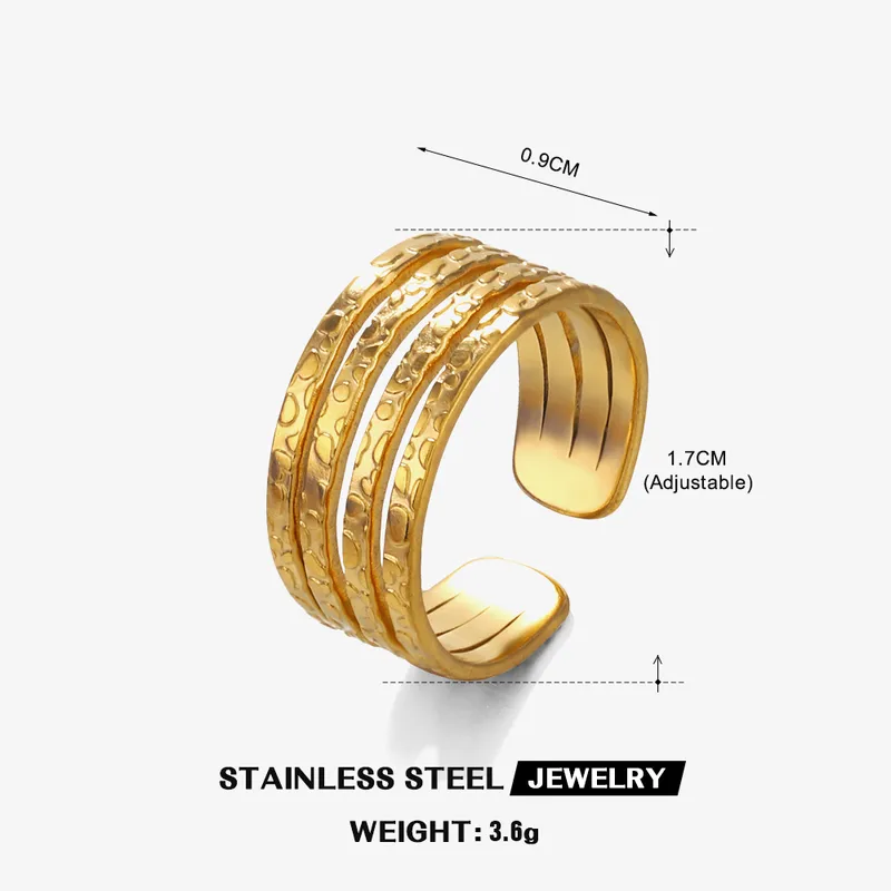 Textured Multi Layered Adjustable 18K Gold Plated Ring Stainless Steel