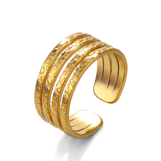 Textured Multi Layered Adjustable 18K Gold Plated Ring Stainless Steel