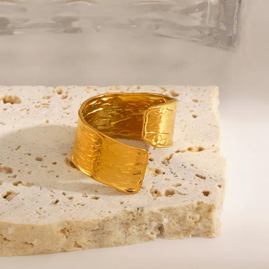 18K Gold Plated Twisted Statement Open Ring Stainless Steel