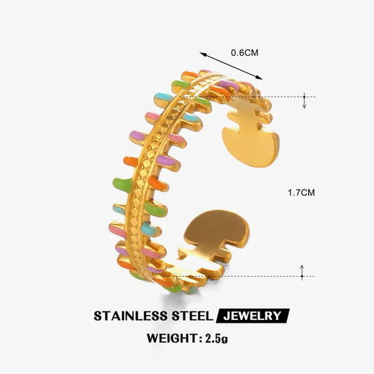 Colourful Enamel Open Adjustable Ring 18K Gold Plated Waterproof