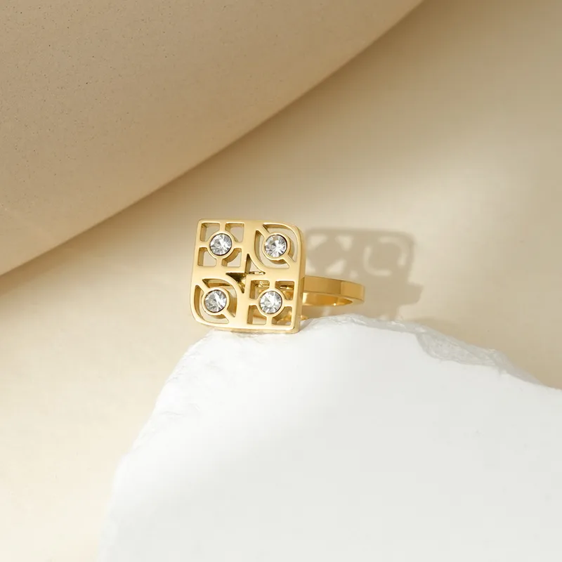 Unique Geometric Zircon Ring 18K Gold Plated Stainless Steel