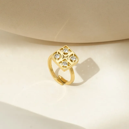 Unique Geometric Zircon Ring 18K Gold Plated Stainless Steel