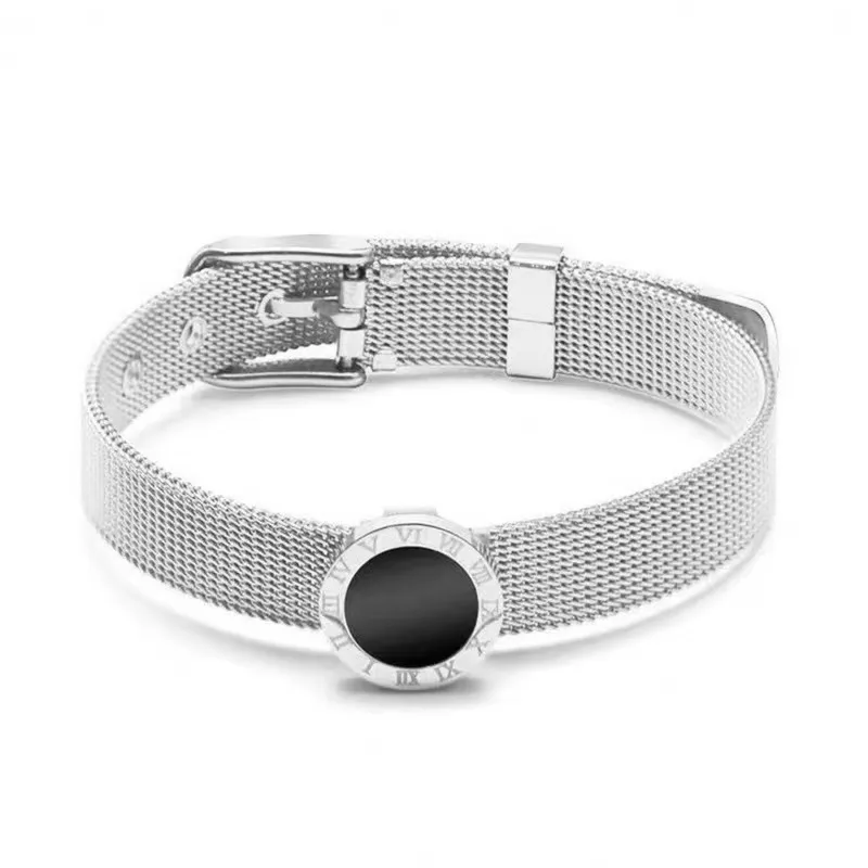 Mesh Silver Plated Roman Numeral Charm Bracelet Stainless Steel Hypoallergenic
