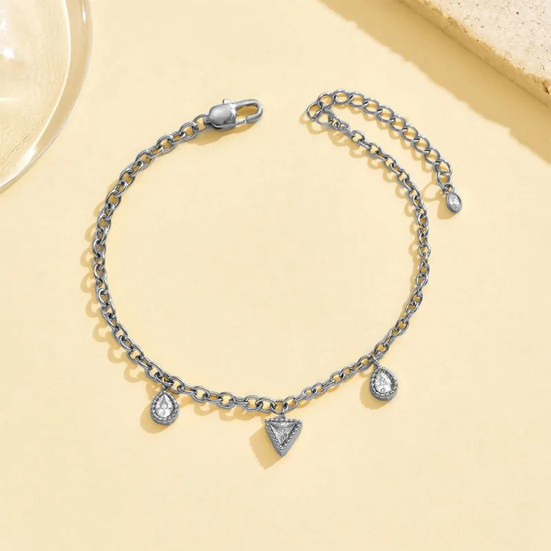 Zircon Charm Drop Bracelet Stainless Steel Tarnish Free