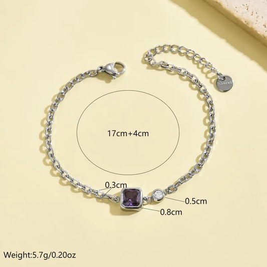 Purple Crystal and Zircon Charm Bracelet Stainless Steel