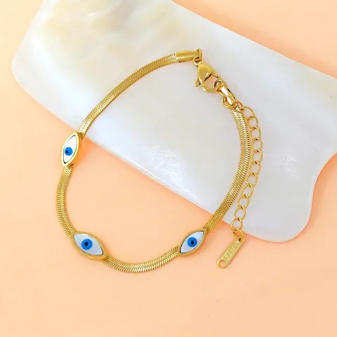 Flat Chain Evil Eye Mother of Pearl Gold Plated Bracelet Stainless Steel