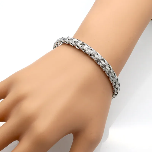 Silver Plated Open Mesh Adjustable Bangle Stainless Steel
