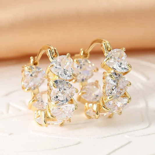 Gorgeous Crystal Heart Hoop Earrings 18K Gold Plated Stainless Steel