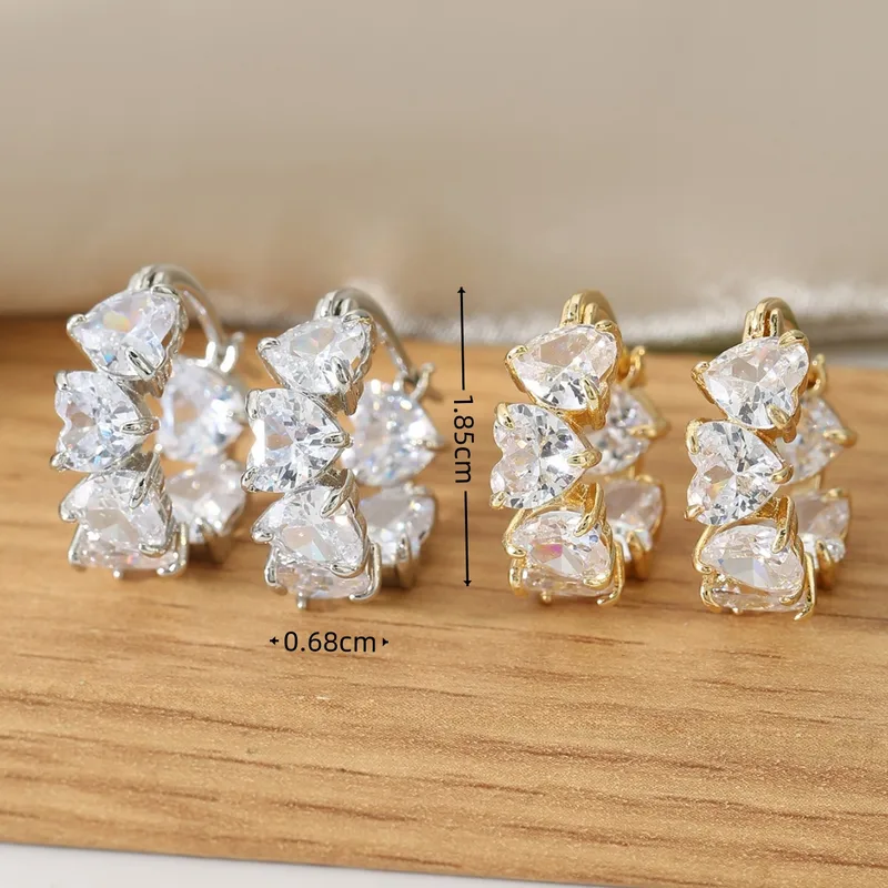 Gorgeous Zircon Heart Hoop Earrings Silver Plated Hypoallergenic