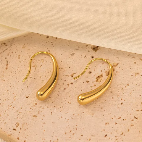 18K Gold Plated Drop Hook Earrings Stainless Steel Tarnish Free