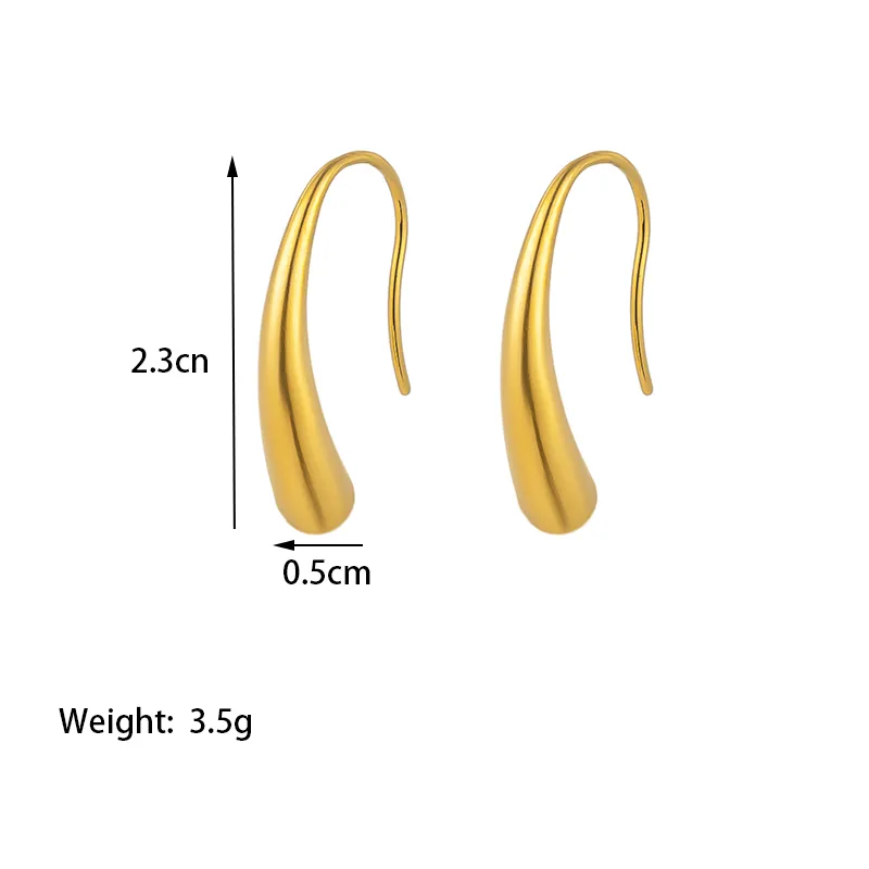 18K Gold Plated Drop Hook Earrings Stainless Steel Tarnish Free