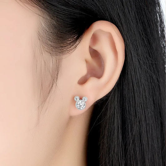 Silver Plated Cute Animal Zircon Stud Earrings Stainless Steel Tarnish Free