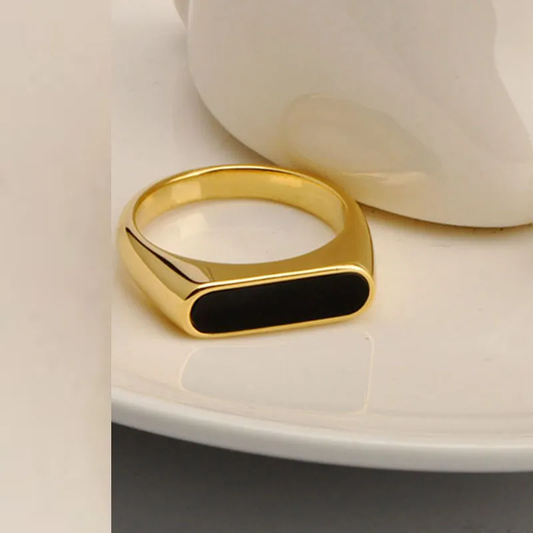 Black Gold Plated Statement Ring Stainless Steel Waterproof