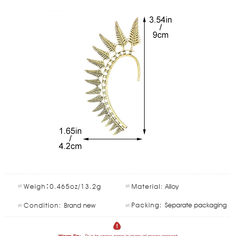 Statement Leaf Ear Cuff 18K Gold Plated Stainless Steel