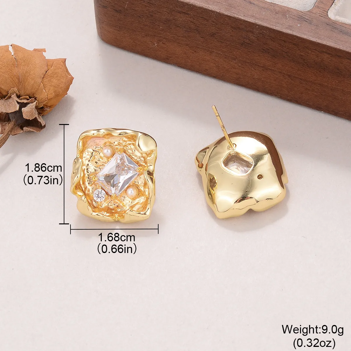 Moissanite and Pearl Statement Stud Earrings, Anti Tarnish, Stainless Steel