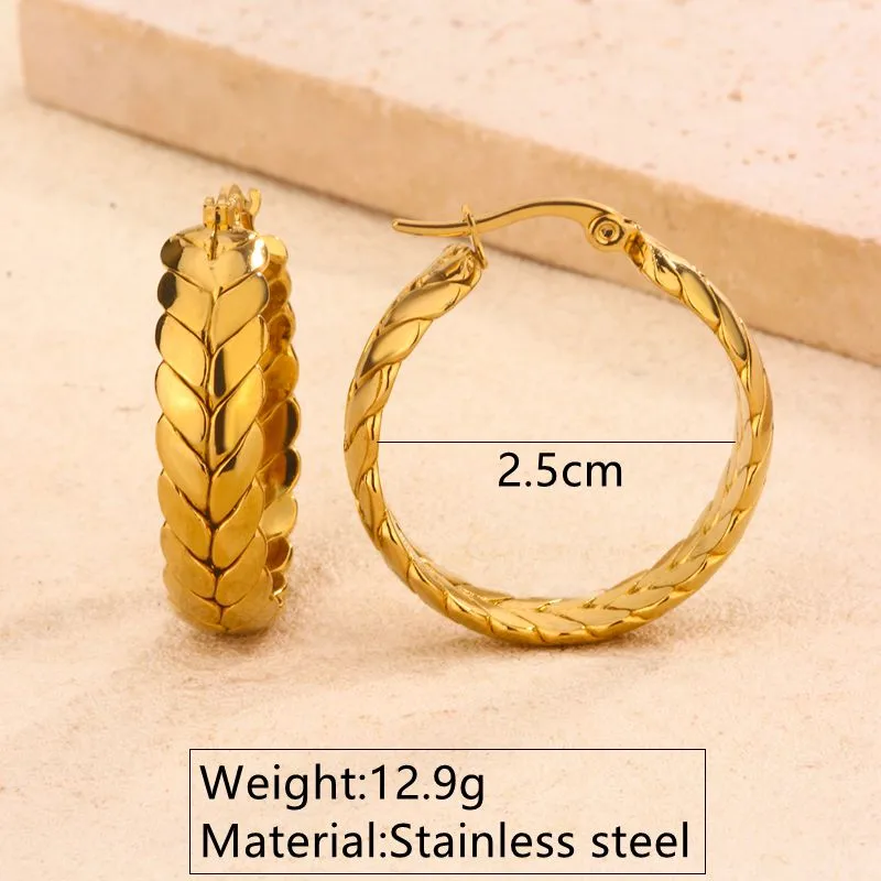 Braided Hoop Earrings, 18K Gold Plated Stainless Steel, Waterproof