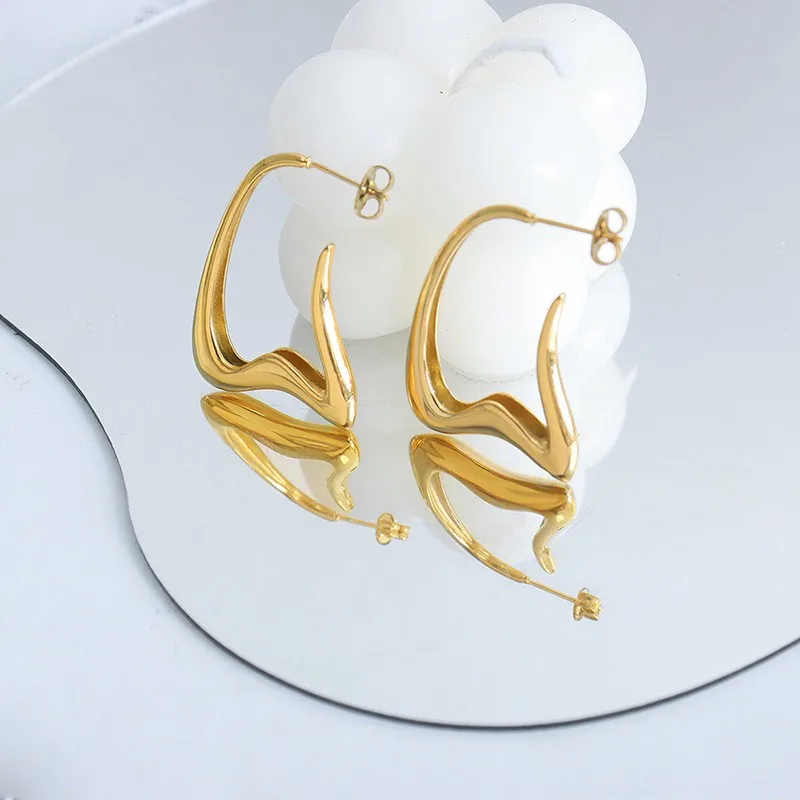 Maria Open Hoop Abstract Gold Plated Earrings, Stainless Steel