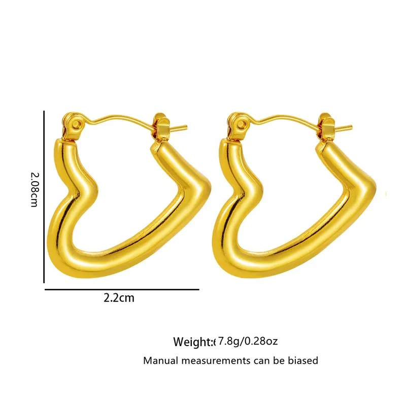 Heart Open Hoop Earrings, 18K Gold Plated Stainless Steel, Waterproof