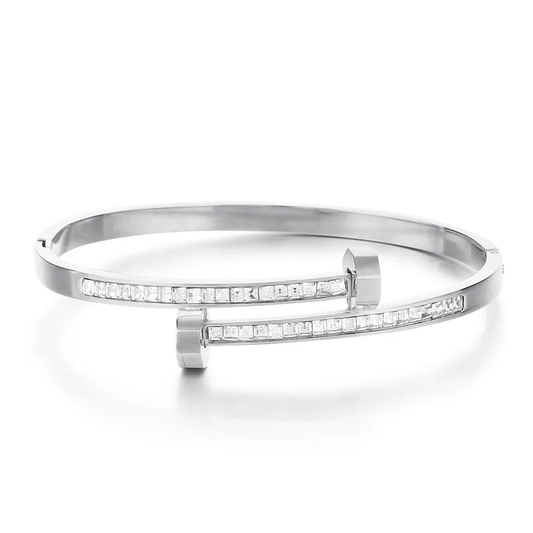 Layered Silver Zircon Bangle, Minimalist Gift for Her