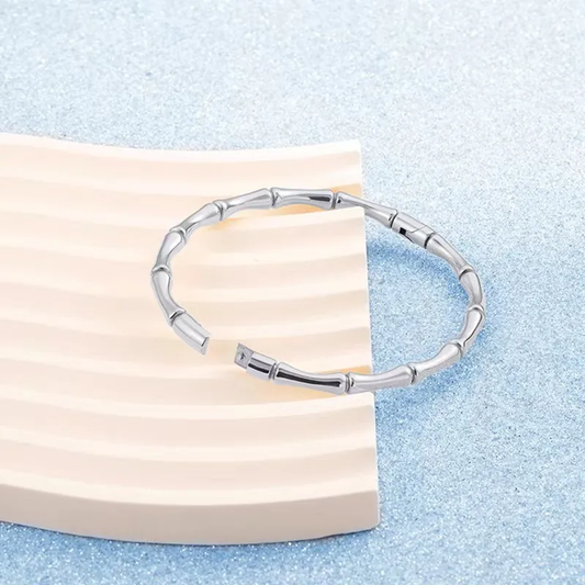 Bamboo Bangle Silver, Minimalist Everyday Waterproof Bangle
