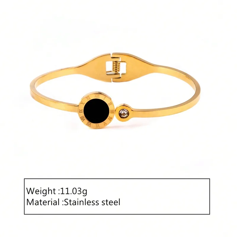 Roman Numeral Gold Zircon Bangle, Minimalist Gift for Her